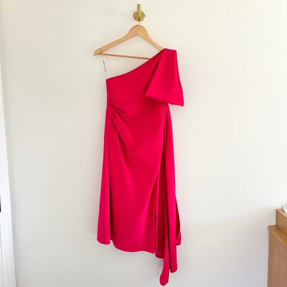 Sachin + Babi Miranda Draped One Shoulder Crepe Midi Dress Pink 4 - Picture 4 of 9